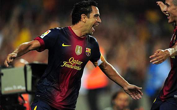 Xavi heandez celebrating his goal in spanish supercup (barcelona-real madrid)