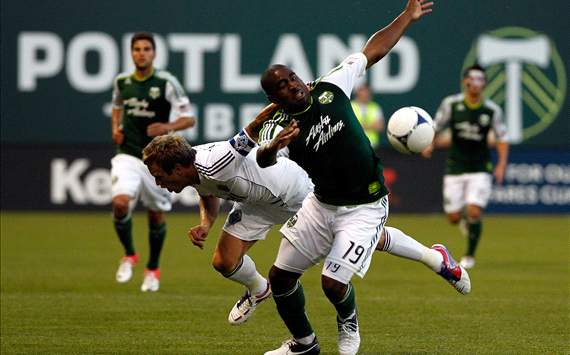 Bright Dike, Jay DeMerit; Vancouver Whitecaps v Portland Timbers