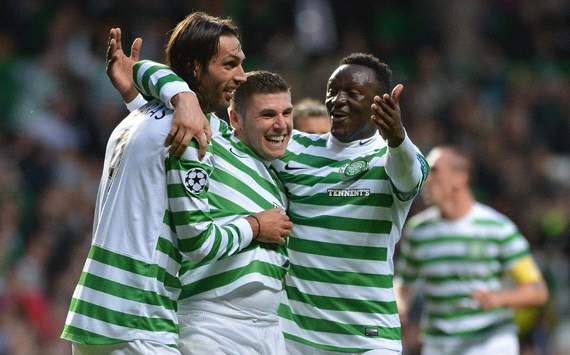  UEFA Champions League:  Gary Hooper - Giorgios Samaras - Victor Wanyama,Celtic v Helsingborgs  