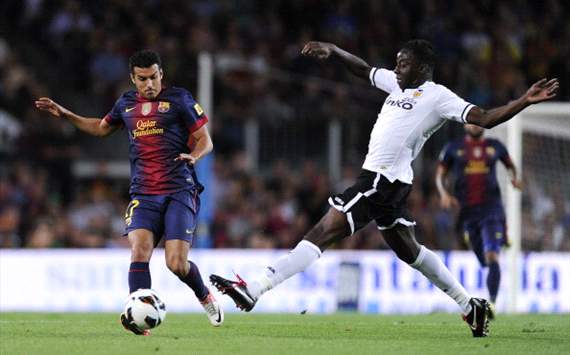 Pedro Rodríguez, Aly Cissokho - FC Barcelona v Valencia