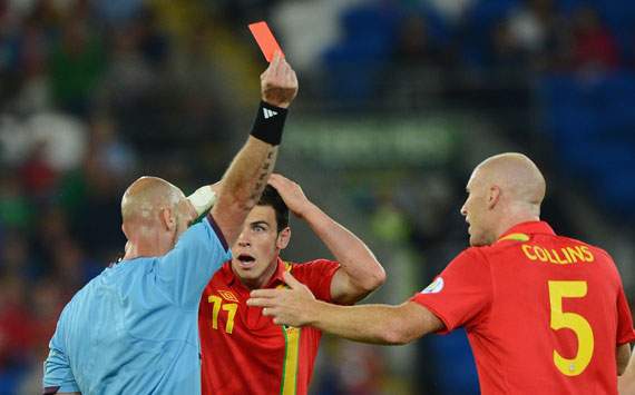 FIFA 2014 World Cup Qualifier - Wales v Belgium, Referee Stefan Johannesson, James Collins and Gareth Bale