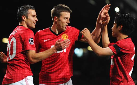 UEFA CL - Manchester United vs Galatasaray, Robin van Persie, Shinji Kagawa & Michael Carrick