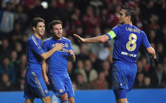 CL - Group E, NORDSJAELLAND-CHELSEA,  Juan Mata, Oscar and Frank Lampard