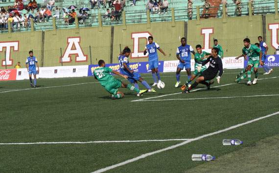 Action from the match between United Sikkim and Salgaocar,I-League