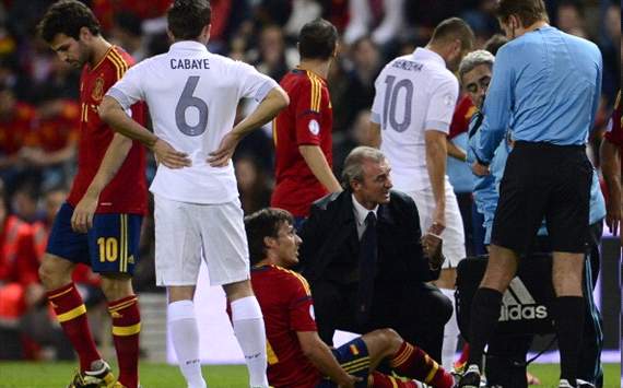 David Silva injured during the match between Spain and France