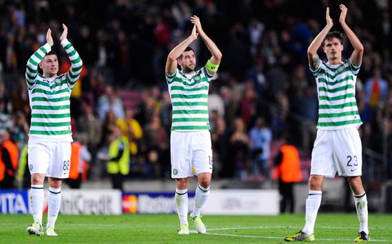 FC Barcelona v Celtic FC - UEFA Champions League,Gary Hooper, Joe Ledley & Mikael Lustig 