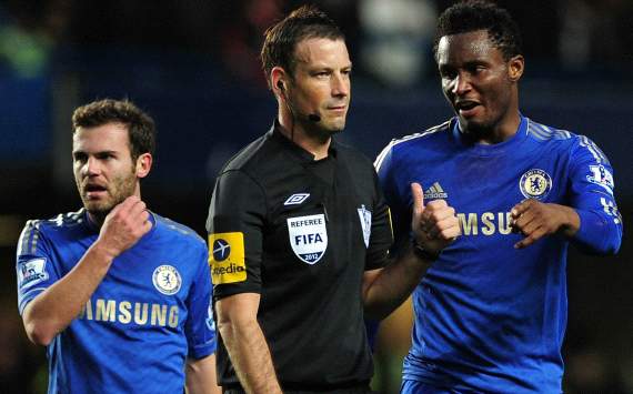 Juan Mata, Mark Clattenburg, John Obi Mikel - Chelsea-Manchester United