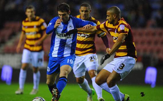 Capital One Cup - Wigan Athletic v Bradford City, Mauro Boselli and James Meredith