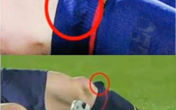 un chupete en las medias de Lionel messi para festejar y dedicar su Gol a Thiago (Barcelona- celta vigo)