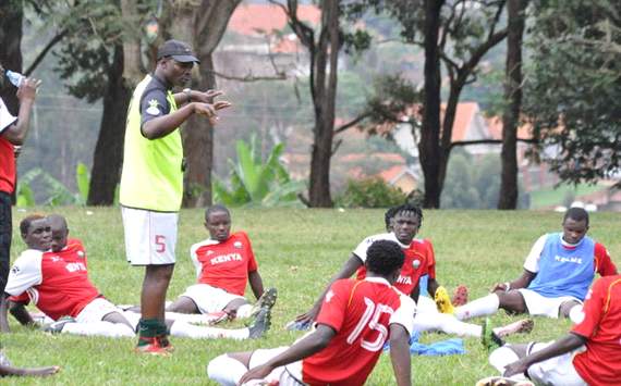 Kenya coach James Nandwa with the squad ahead of CECAFA tournament.