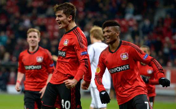 Julian Riedel celebrates his first EL-goal for Bayer Leverkusen against Rosenborg