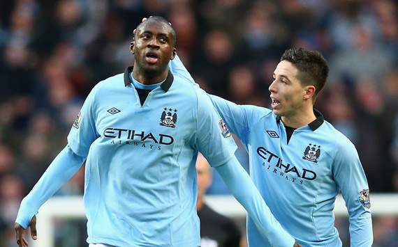 EPL - Manchester City v Manchester United, Yaya Toure and Samir Nasri