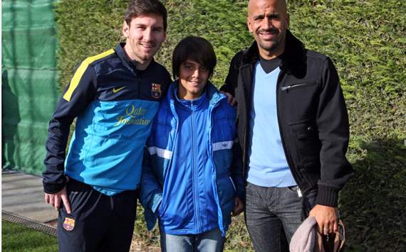 Lionel Messi and Juan Sebastian Veron in Barcelona training camp