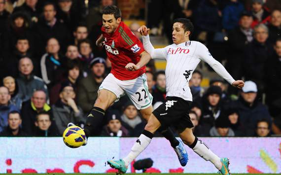 EPL - Fulham v Swansea City, Bryan Ruiz and Angel Rangel