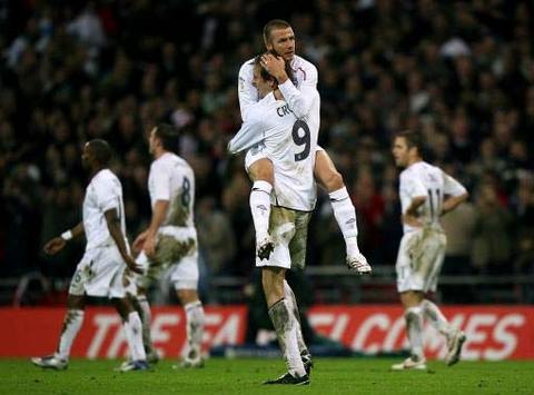 UEFA 2008 Qualifying : Peter Crouch and David Beckham, England v Croatia (PA)