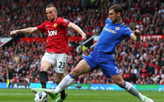 EPL - Manchester United v Chelsea, Tom Cleverley and Branislav Ivanovic