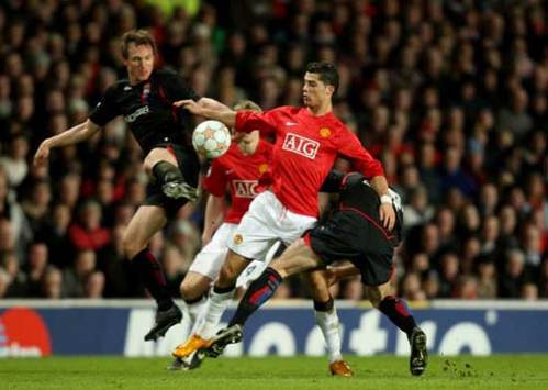 Champions League: Manchester United - Lyon, Kim Kallstrom & Cristiano Ronaldo (PA)