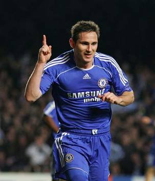 Chelsea midfielder Frank Lampard celebrates his goal against Olympiakos. The Blues won 3-0 to progress to the quarter-finals.