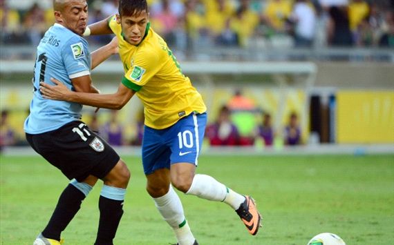 Neymar and Arevalo Rios - Brazil-Uruguay