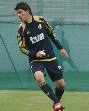 David Villa, en pleno entrenamiento con España. El 'Guaje' marcó cuatro goles en dos partidos y es una de las sensaciones de la EURO 2008 (Goal.com)