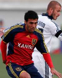 MLS: Javier Morales (RSL), David Beckham (Los Angeles), Real Salt Lake v. Los Angeles Galaxy, May 2008 (ISI)