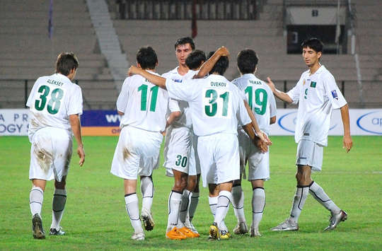 Turkmenistan celebrate third goal against Afghanistan at AFC Challenge