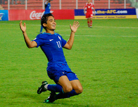 Sunil Chhetri, celebrates his goal against Tajikistan in AFC Challenge Cup'08 Final (Goal.com)