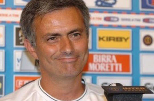 Internazionale coach Jose Mourinho looking jovial ahead of his side's weekend clash against Catania.