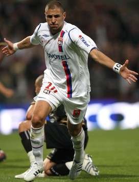 Lyon's star striker, Karim Benzema, in action against Nancy. The youngster scored the opening goal in a 2-1 win for his side.