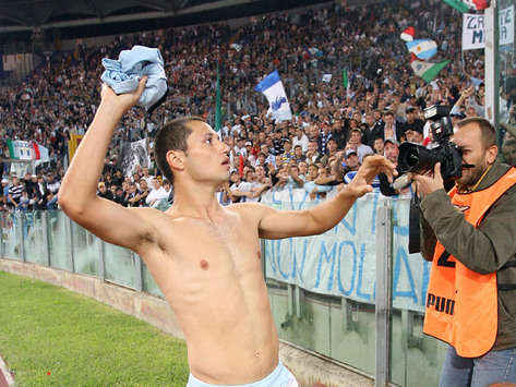 Lazio's new sensation, Mauro Zarate, celebrating after his goal against Fiorentina.