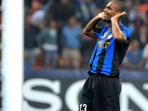 Advantage Inter: Maicon celebrating after giving his side the lead against Werder Bremen, only to later be pegged back and resigned to a home draw.
