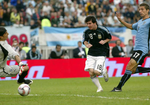 Juan Castillo, Lionel Messi and Eguren all in the mix during last night's South American derby, which Argentina edged 2-1.