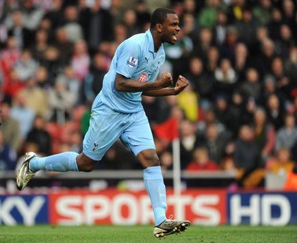 Tottenham Hotspur striker Darren Bent after scoring an equalising goal to give his side some hope against Stoke City, though the went on to lose 2-1.