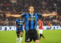 A triumpaht Zlatan Ibrahimovic celebrates during Inter's thrashing of Roma (Foto Grazia Neri)