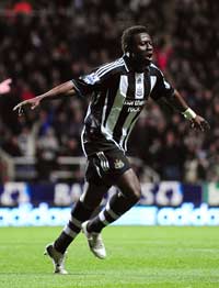 EPL: Obafemi Martins after scoring in Newcastle United's win over West Bromwich Albion. (PA)