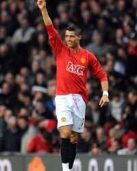 Manchester United's Cristiano Ronaldo takes the plaudits after rattling in his side's opening goal against Stoke City