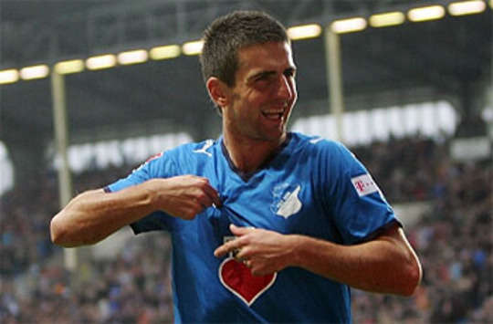 I'm The Man! Ibisevic celebrates another goal for Hoffenheim during the Bundesliga clash with Wolfsburg