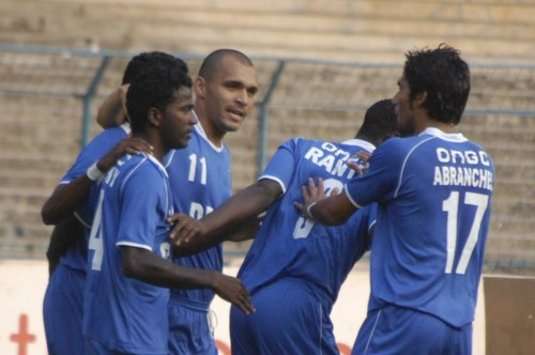 I-League: Team Dempo celebrate after their goal against Md. Sporting (Mango Peel)