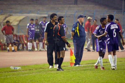 I-League: ) Basudeb Mondal of Chirag United, David Booth, Coach and Henry Menezes Mumbai FC Manager (Mango Peel)