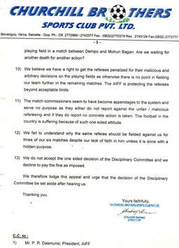 I-League: Churchill's Letter To AIFF (Exclusive) Page 3.