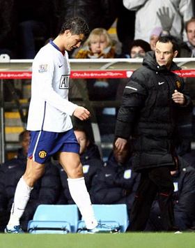 Cristiano Ronaldo hangs his head in shame as Manchester United are stifled at Villa Park (PA)