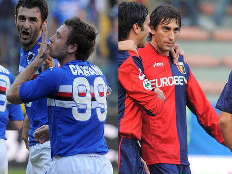 Antonio Cassano of Sampdoria and Genoa's Diego Milito - The stars of thederby della Lanterna