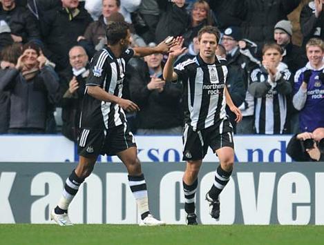 On The Double - Michael Owen celebrates his second goal for Newcastle against Stoke