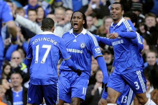Esplode la gioia di Drogba dopo il suo goal durante Chelsea-West Brom (PA)
