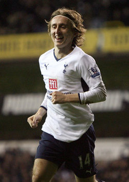 Luka Modric grins from ear to ear after scoring his very first FA Cup goal to help Tottenham ease into the fourth round of the competition (PA)