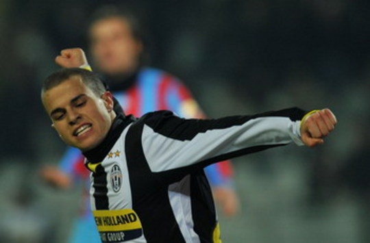 Juventus' Sebastian Giovinco looks like he's about to uppercut someone. But he's just really excited to score against Catania in the Coppa Italia (Grazia Neri)