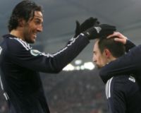 German Cup: VfB Stuttgart - Bayern Munich, Luca Toni, Franck Ribery, Bastian Schweinsteiger (firo)