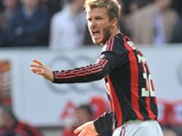 David Beckham in action for Milan as he extends his stay until the end of the season