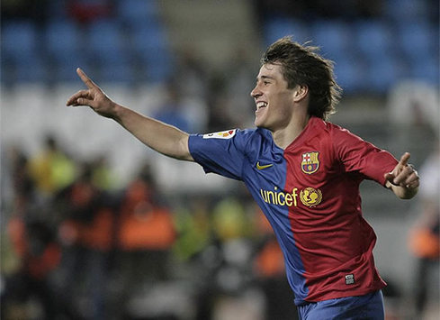Barcelona's Bojan Krkic celebrates his double against Almeria