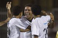 Corinthians hitman Ronaldo celebrates with his team-mates